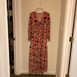 Ruffled Tiered Maxi Dress in Pink and Red L